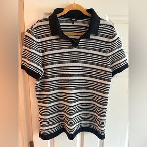 Express knit short sleeve shirt collared striped cotton linen size XL